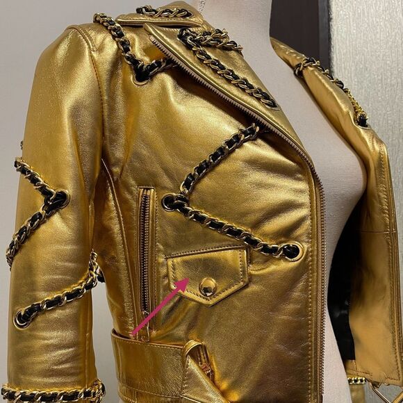 Gold Leather Moschino “H&Moschino” Chains Jeremy Scott Cropped Jacket NWT - Picture 17 of 17
